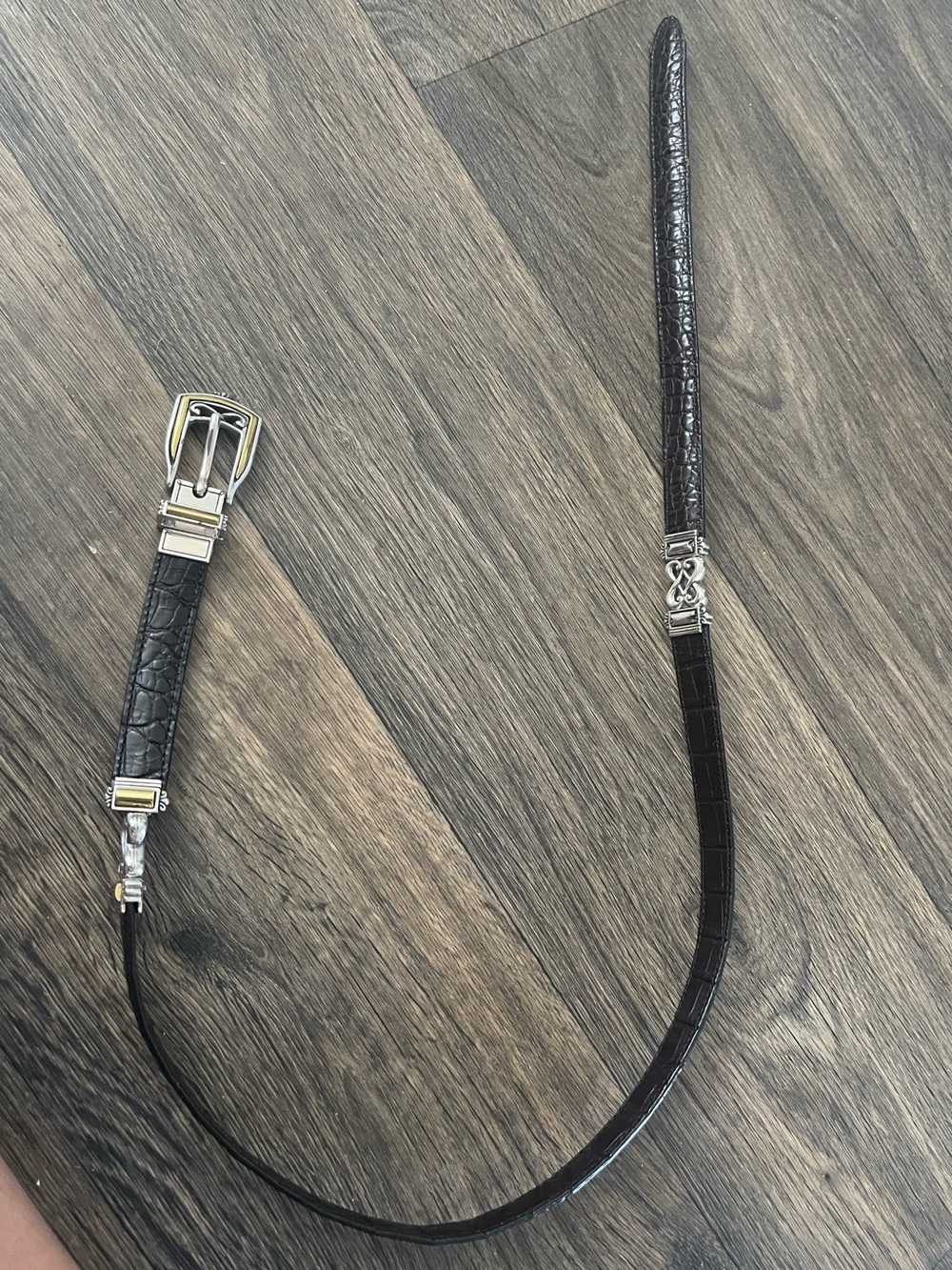 Vintage Brighton Reversible Croc Leather Belt Size 32 ML Silver Gold Hardware